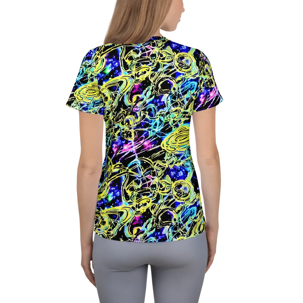 Neon Galaxy Ribbons on Women's Athletic T-Shirt — Back