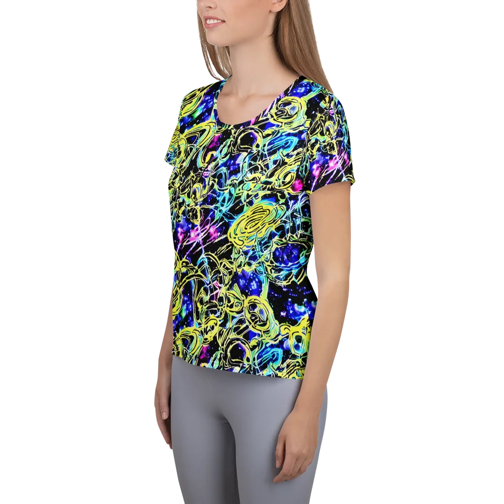 Neon Galaxy Ribbons on Women's Athletic T-Shirt — Left