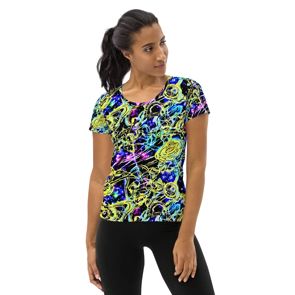 Neon Galaxy Ribbons on Women's Athletic T-Shirt — Front