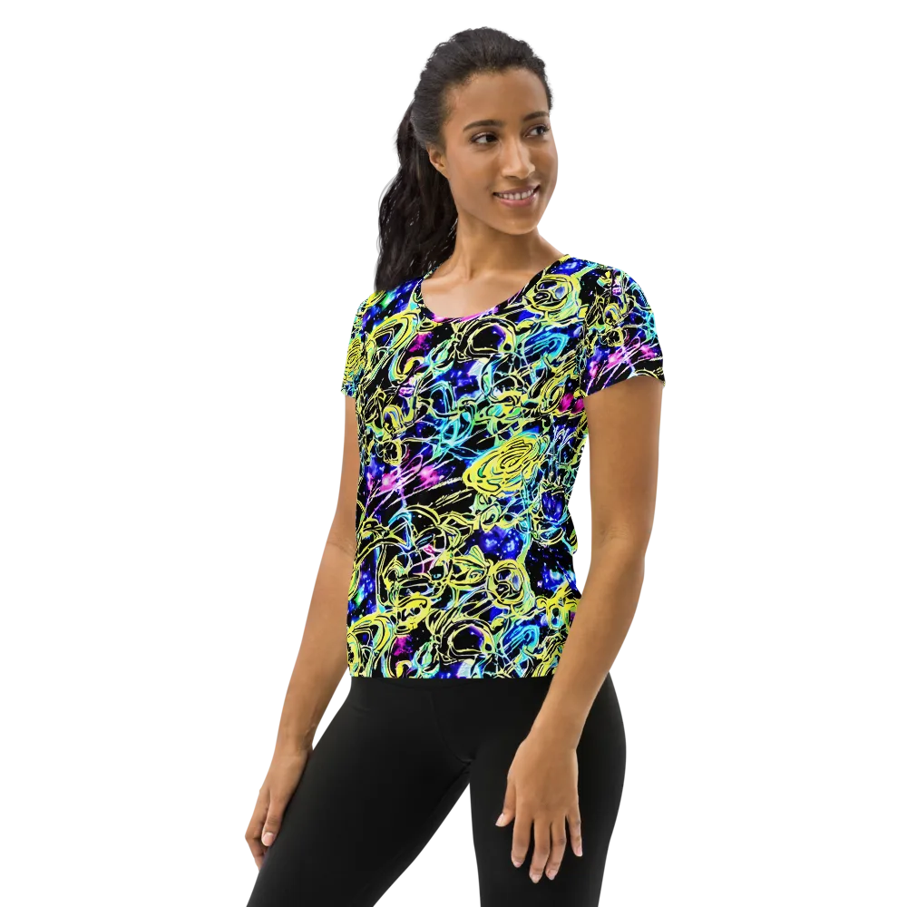 Neon Galaxy Ribbons on Women's Athletic T-Shirt — Left