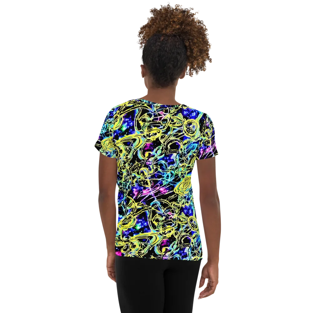 Neon Galaxy Ribbons on Women's Athletic T-Shirt — Back