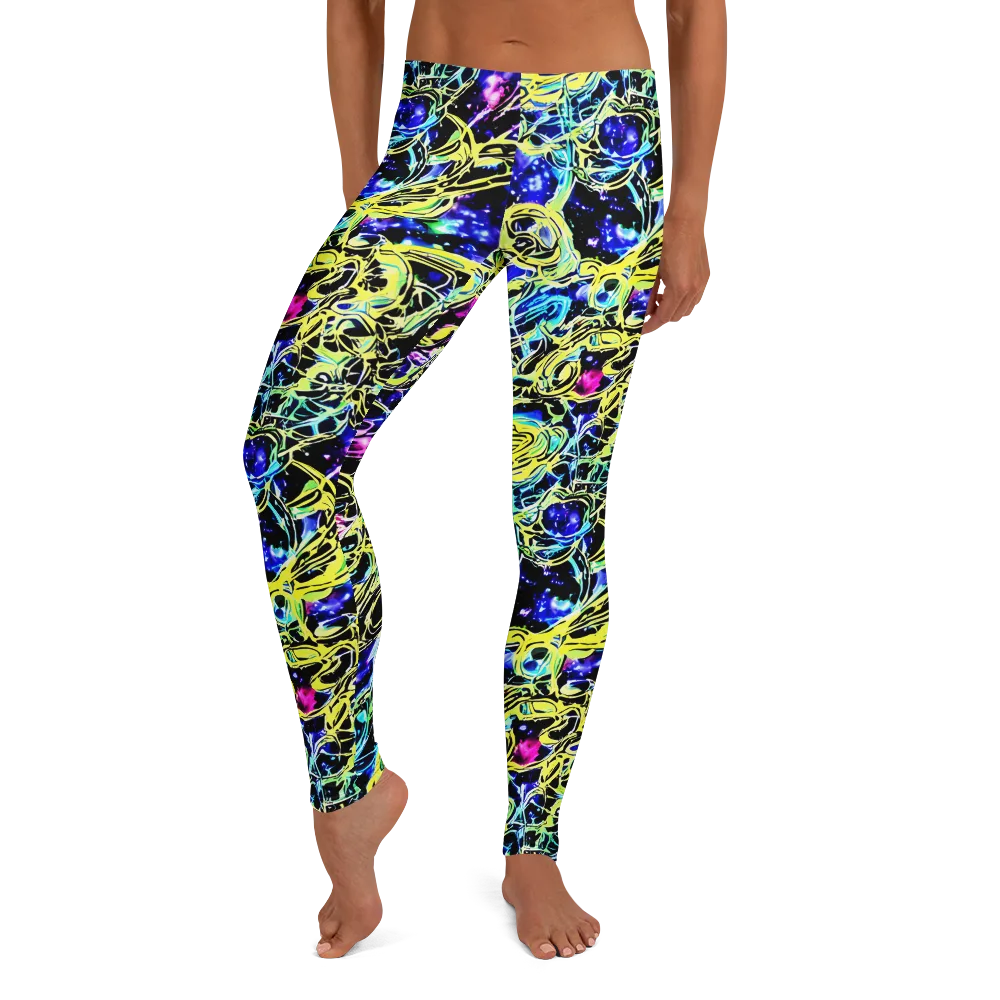 Neon Galaxy Ribbons on Leggings — Front