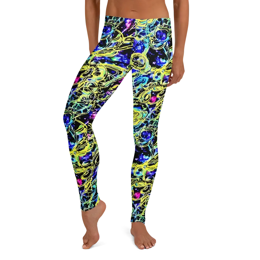Neon Galaxy Ribbons on Leggings — Front