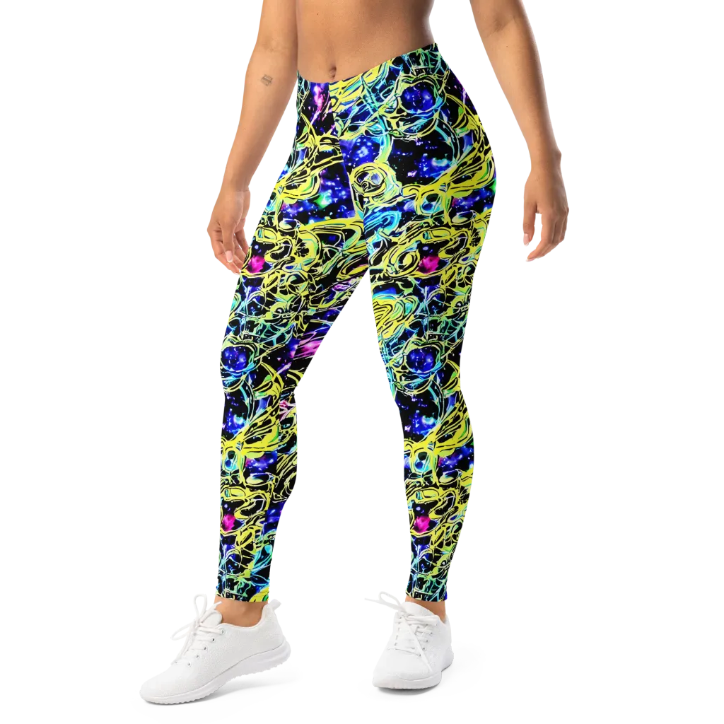 Neon Galaxy Ribbons on Leggings — Left Front