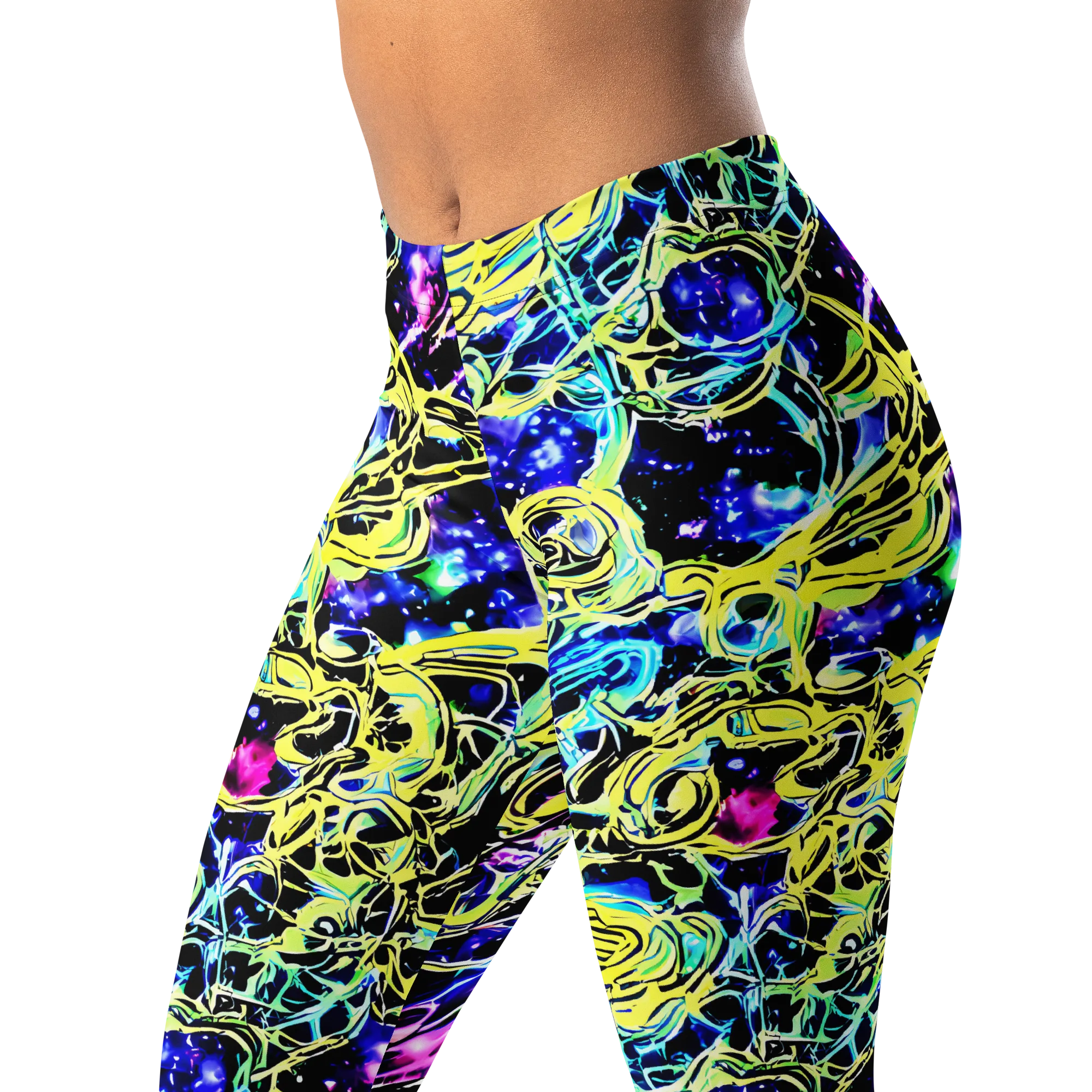 Neon Galaxy Ribbons on Leggings — Left Front
