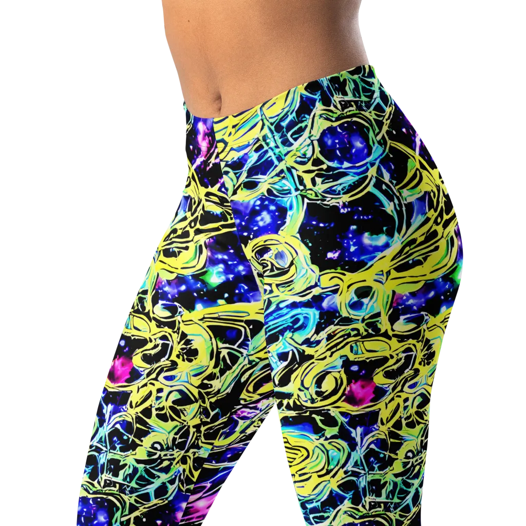 Neon Galaxy Ribbons on Leggings — Left Front