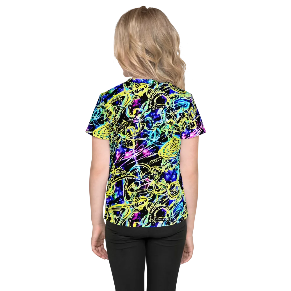 Neon Galaxy Ribbons on Kids Crew Neck T-Shirt — Back