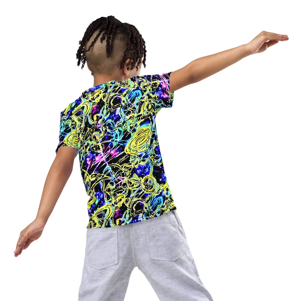 Neon Galaxy Ribbons on Kids Crew Neck T-Shirt — Back