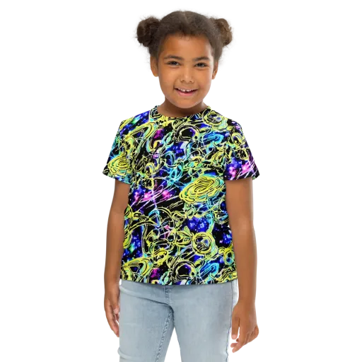 Neon Galaxy Ribbons on a Kids Crew Neck T-Shirt