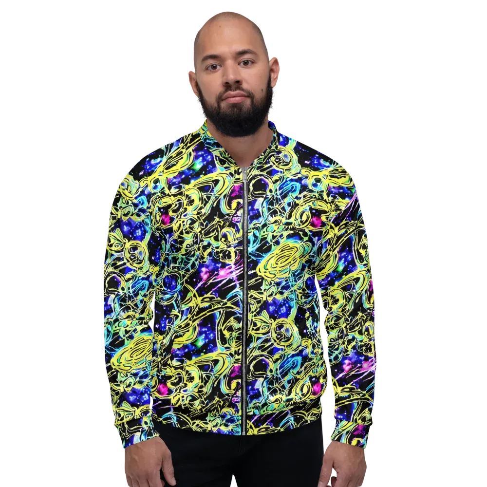 Neon Galaxy Ribbons on Bomber Jacket — Front