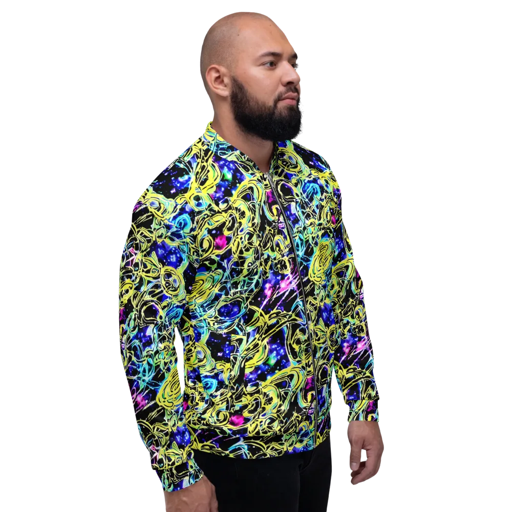 Neon Galaxy Ribbons on Bomber Jacket — Right