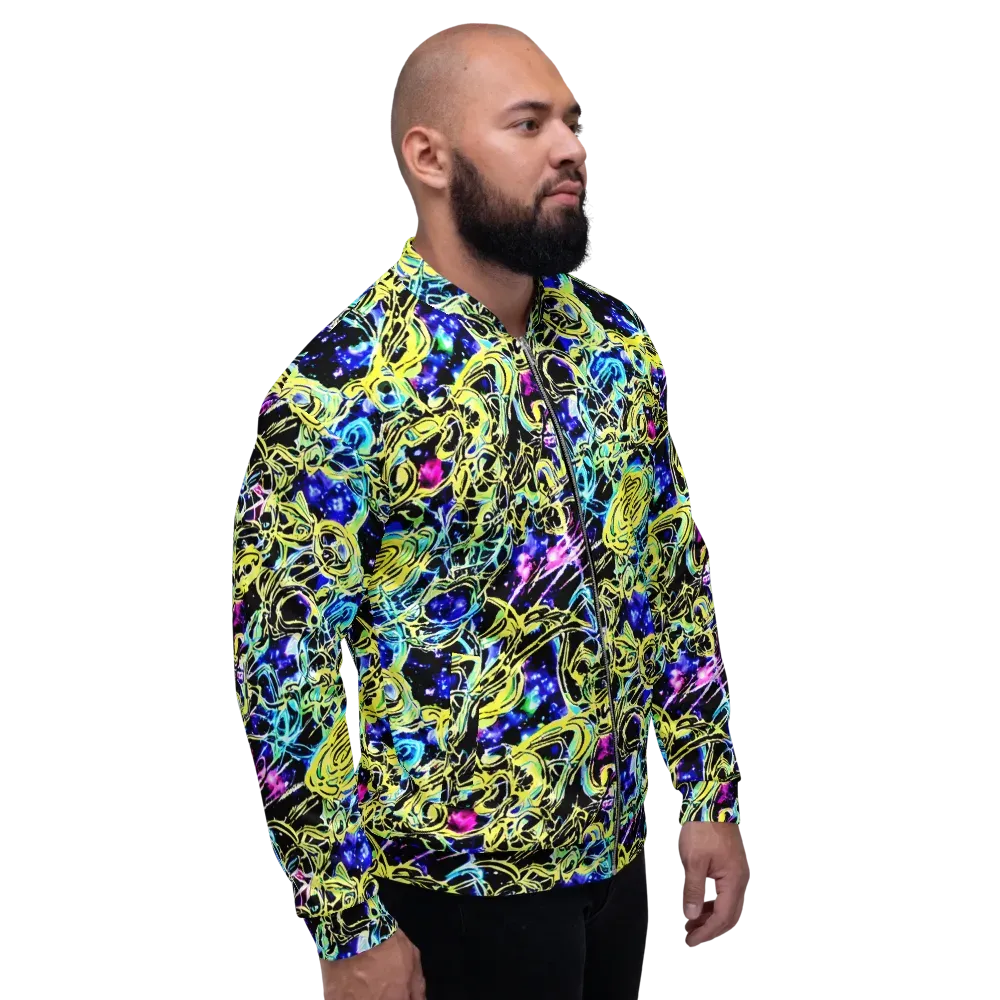 Neon Galaxy Ribbons on Bomber Jacket — Right