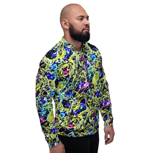 Neon Galaxy Ribbons on a Bomber Jacket