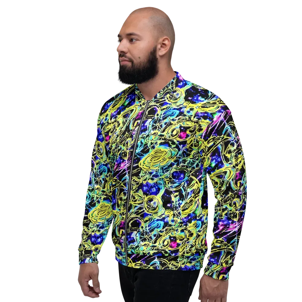 Neon Galaxy Ribbons on Bomber Jacket — Left