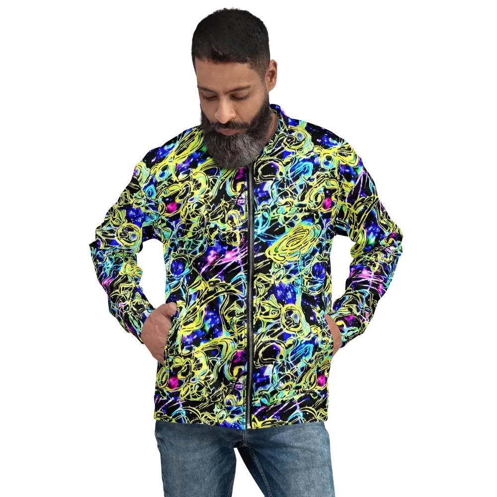 Neon Galaxy Ribbons on Bomber Jacket — Front