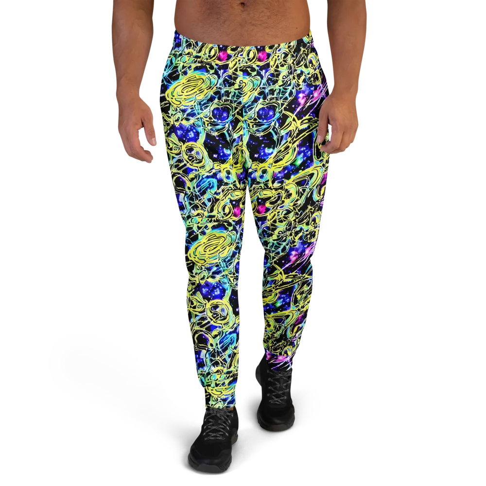 Neon Galaxy Ribbons on Men's Joggers — Front