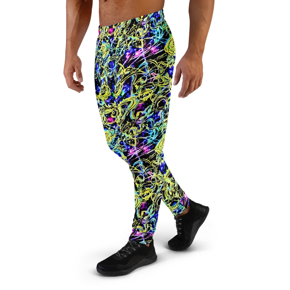 Neon Galaxy Ribbons on Men's Joggers — Left