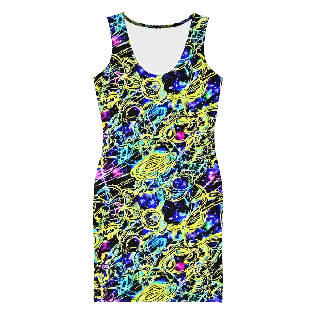 Neon Galaxy Ribbons on Bodycon Dress — Front