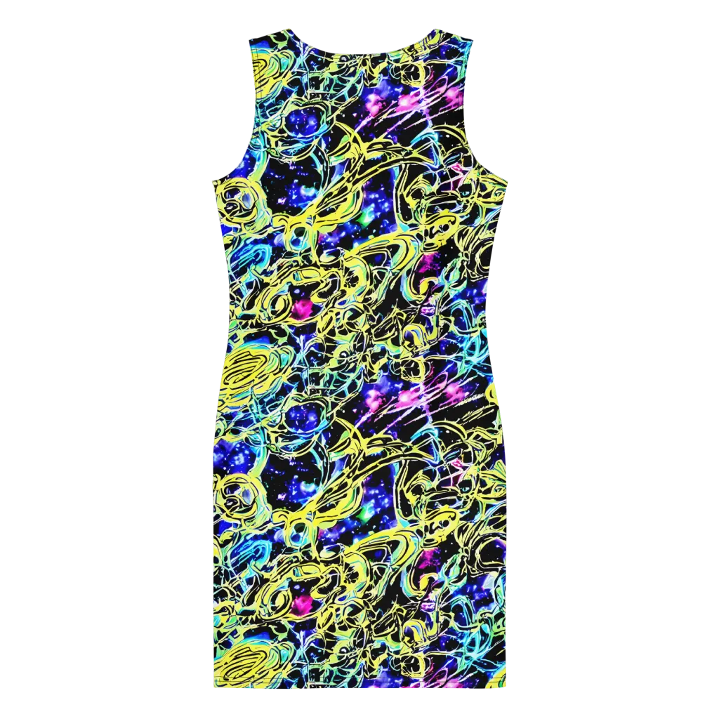 Neon Galaxy Ribbons on Bodycon Dress — Back