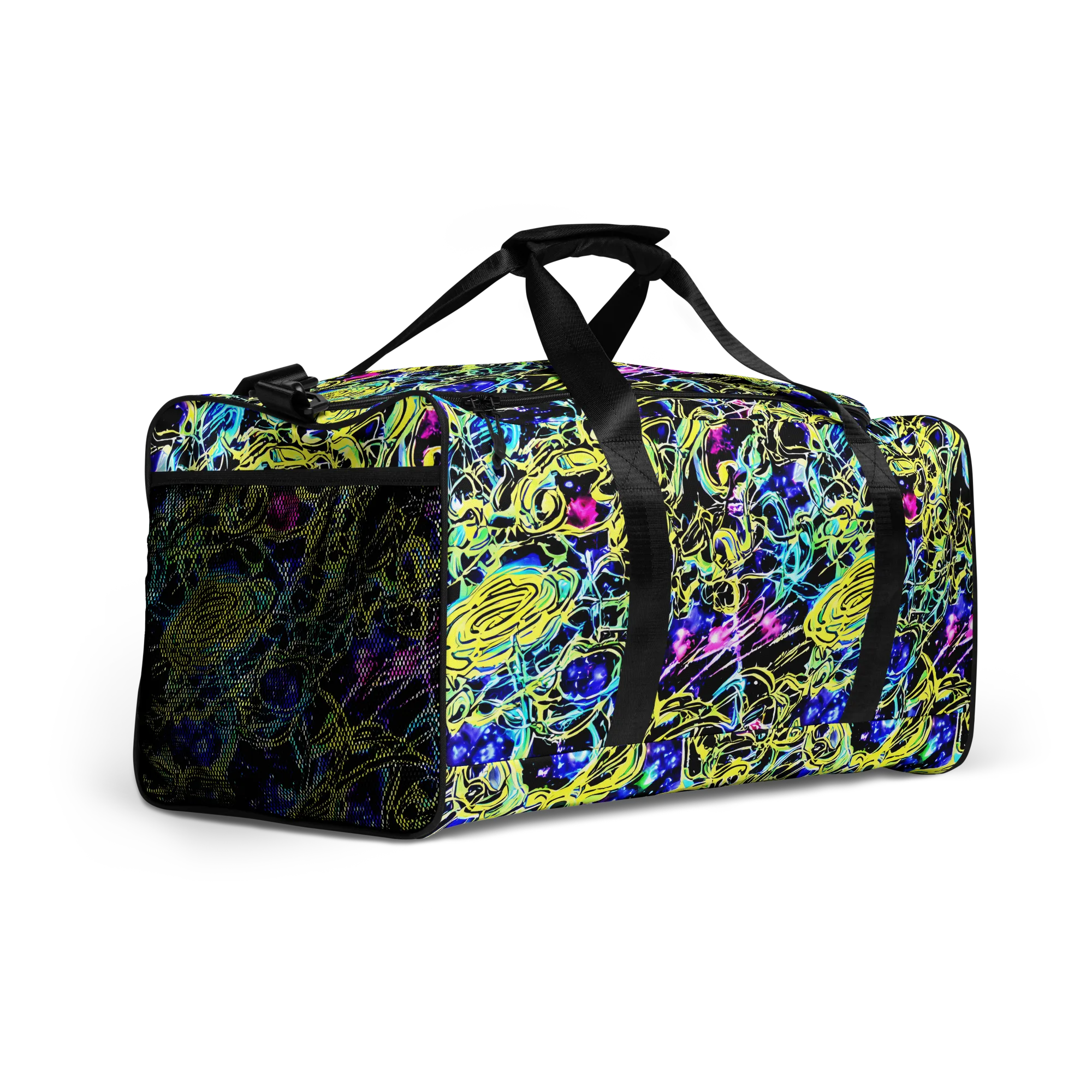 Neon Galaxy Ribbons on Duffle Bag — Right Front
