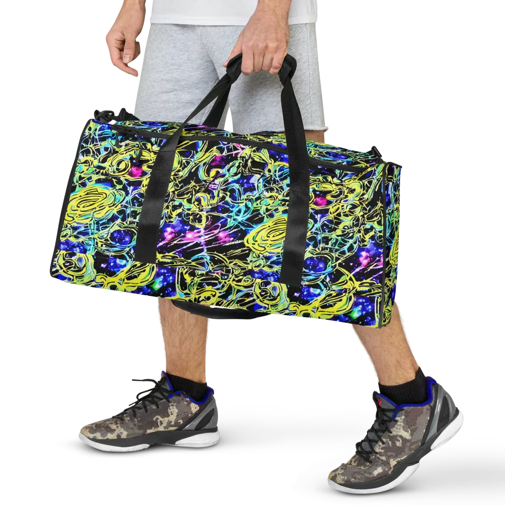 Neon Galaxy Ribbons on Duffle Bag — Front