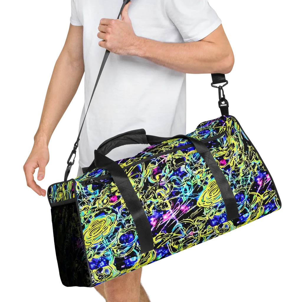 Neon Galaxy Ribbons on Duffle Bag — Right Front
