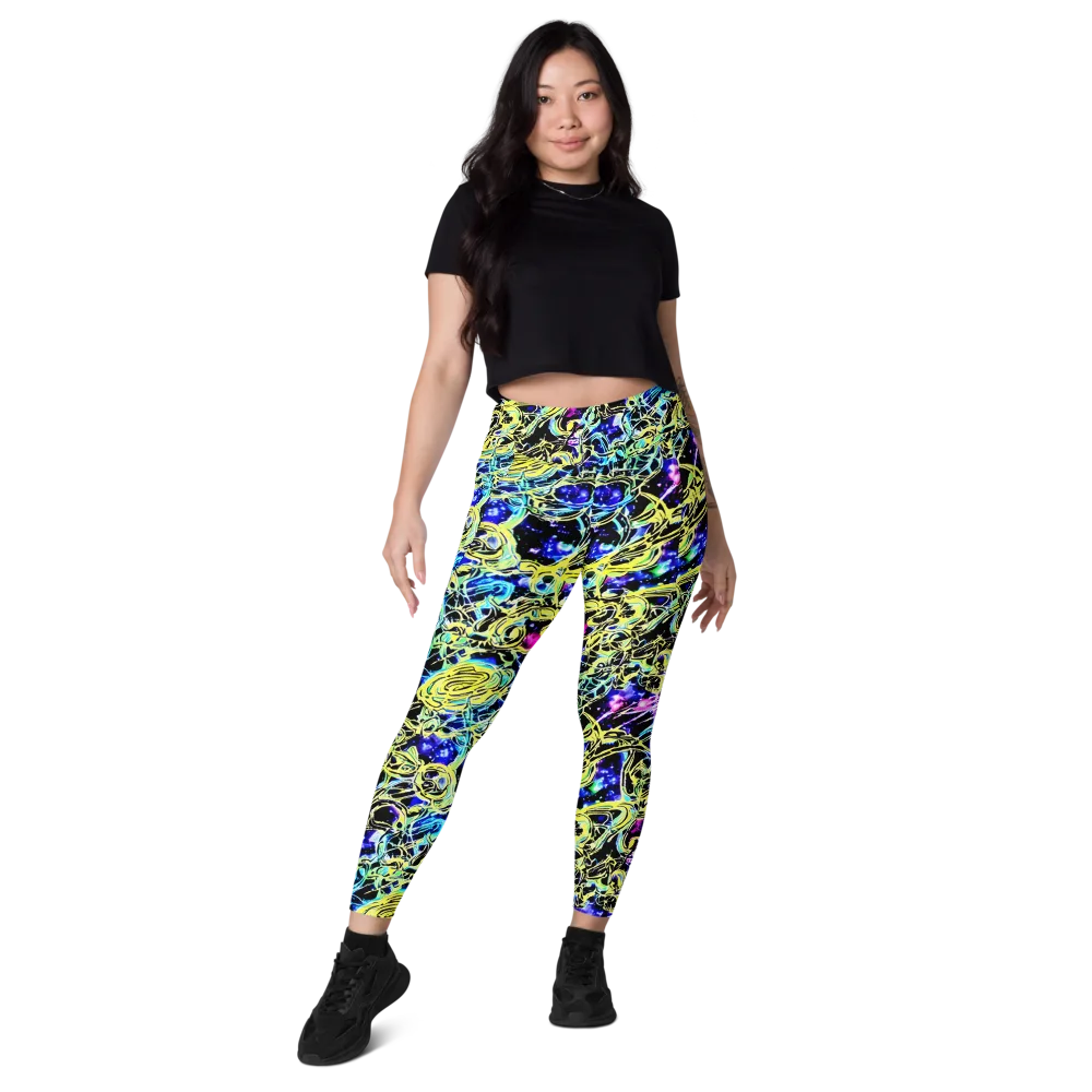 Neon Galaxy Ribbons on Leggings with Pockets — Front