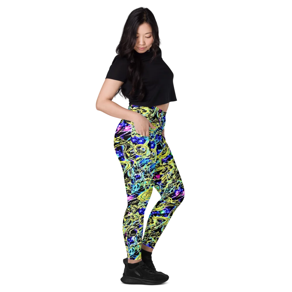Neon Galaxy Ribbons on Leggings with Pockets — Right