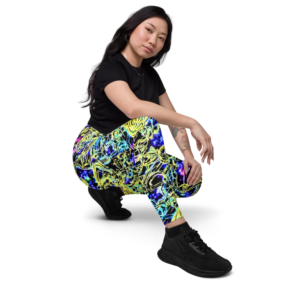 Neon Galaxy Ribbons on Leggings with Pockets — Right Front