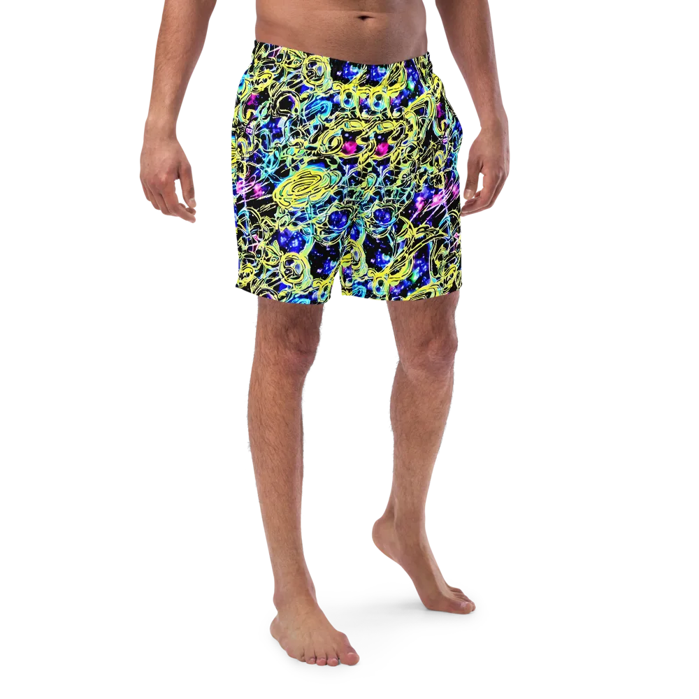 Neon Galaxy Ribbons on Swim Trunks — Front