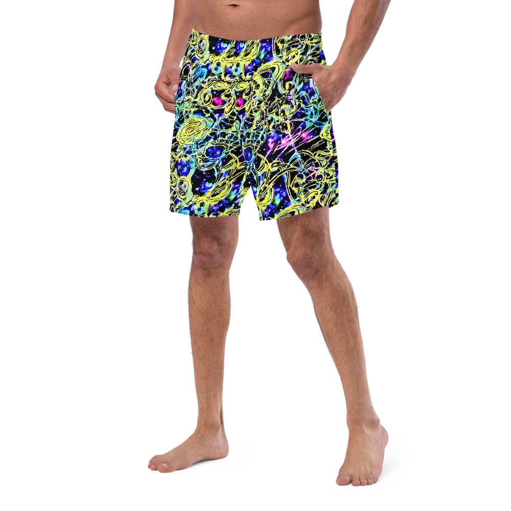 Neon Galaxy Ribbons on Swim Trunks — Left Front
