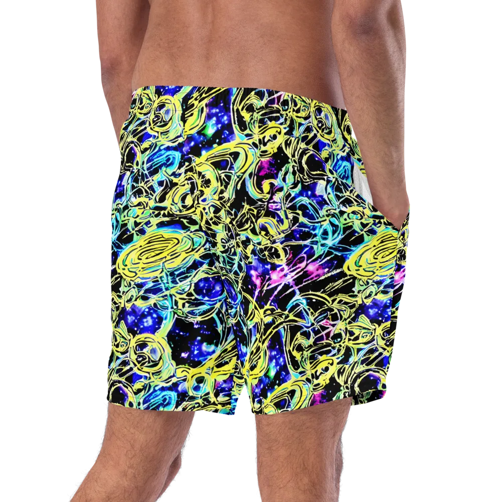 Neon Galaxy Ribbons on Swim Trunks — Right Back