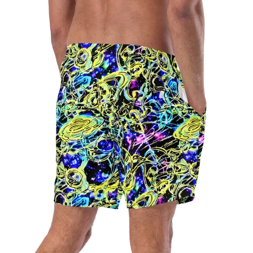 Neon Galaxy Ribbons on a Swim Trunks