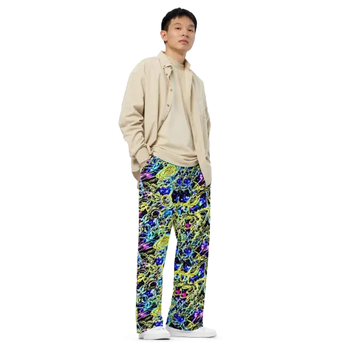 Neon Galaxy Ribbons on a Wide-Leg Pants