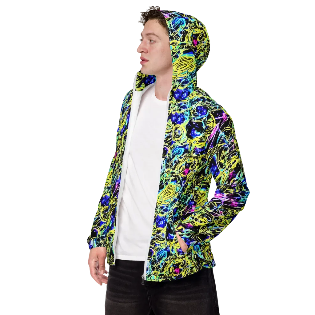 Neon Galaxy Ribbons on Men's Windbreaker — Left Front