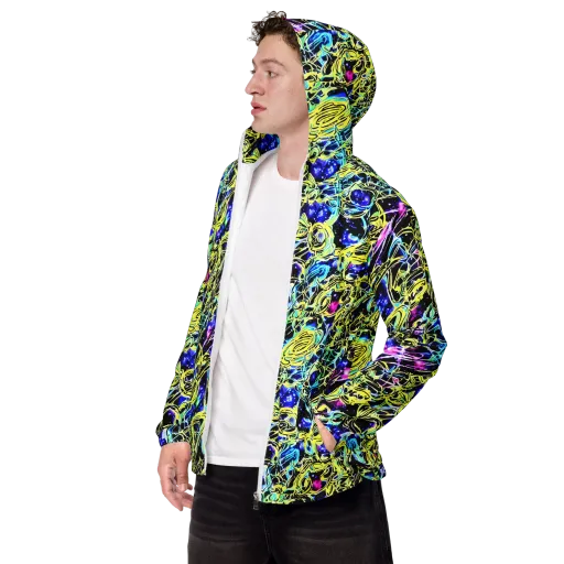 Neon Galaxy Ribbons on a Men's Windbreaker