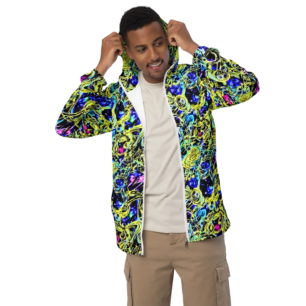 Neon Galaxy Ribbons on Men's Windbreaker — Front