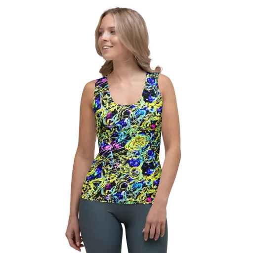 Neon Galaxy Ribbons on a Women's Tank Top