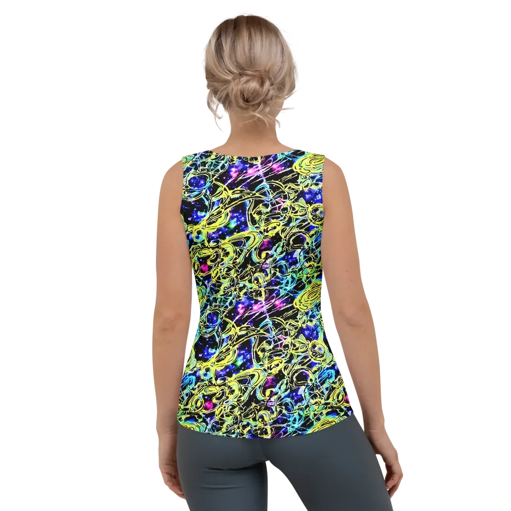 Neon Galaxy Ribbons on Women's Tank Top — Back