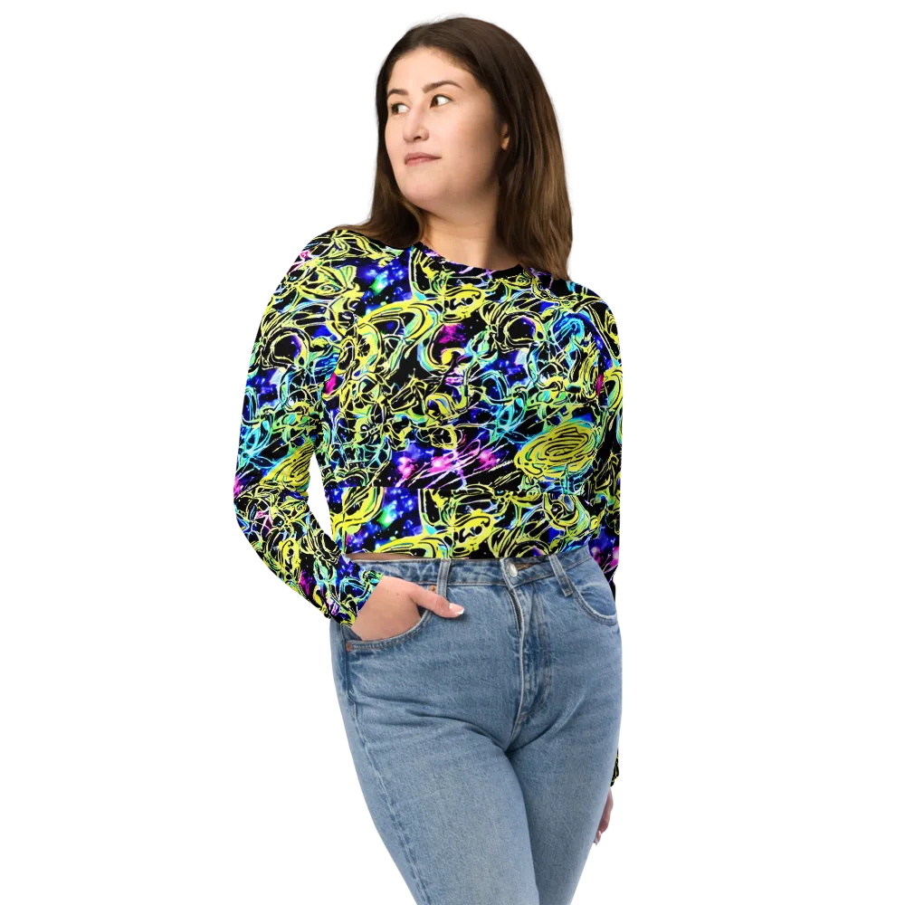 Neon Galaxy Ribbons on Long Sleeve Crop Top — Front