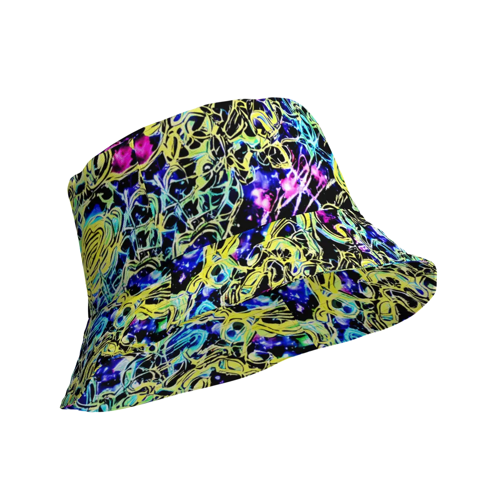 Neon Galaxy Ribbons on Reversible Bucket Hat — Product details Outside