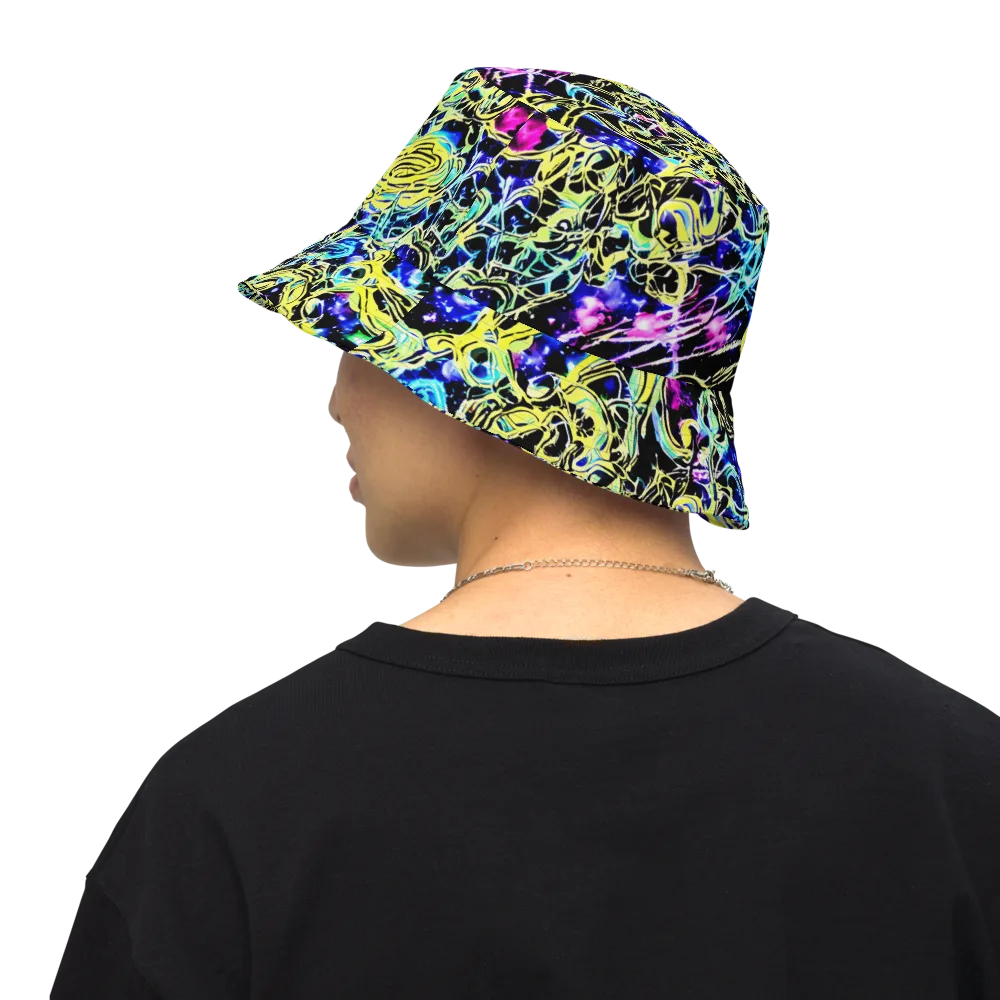 Neon Galaxy Ribbons on Reversible Bucket Hat — Back Inside