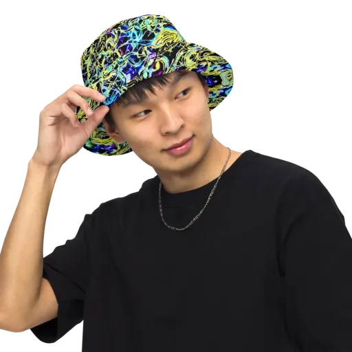 Neon Galaxy Ribbons on a Reversible Bucket Hat