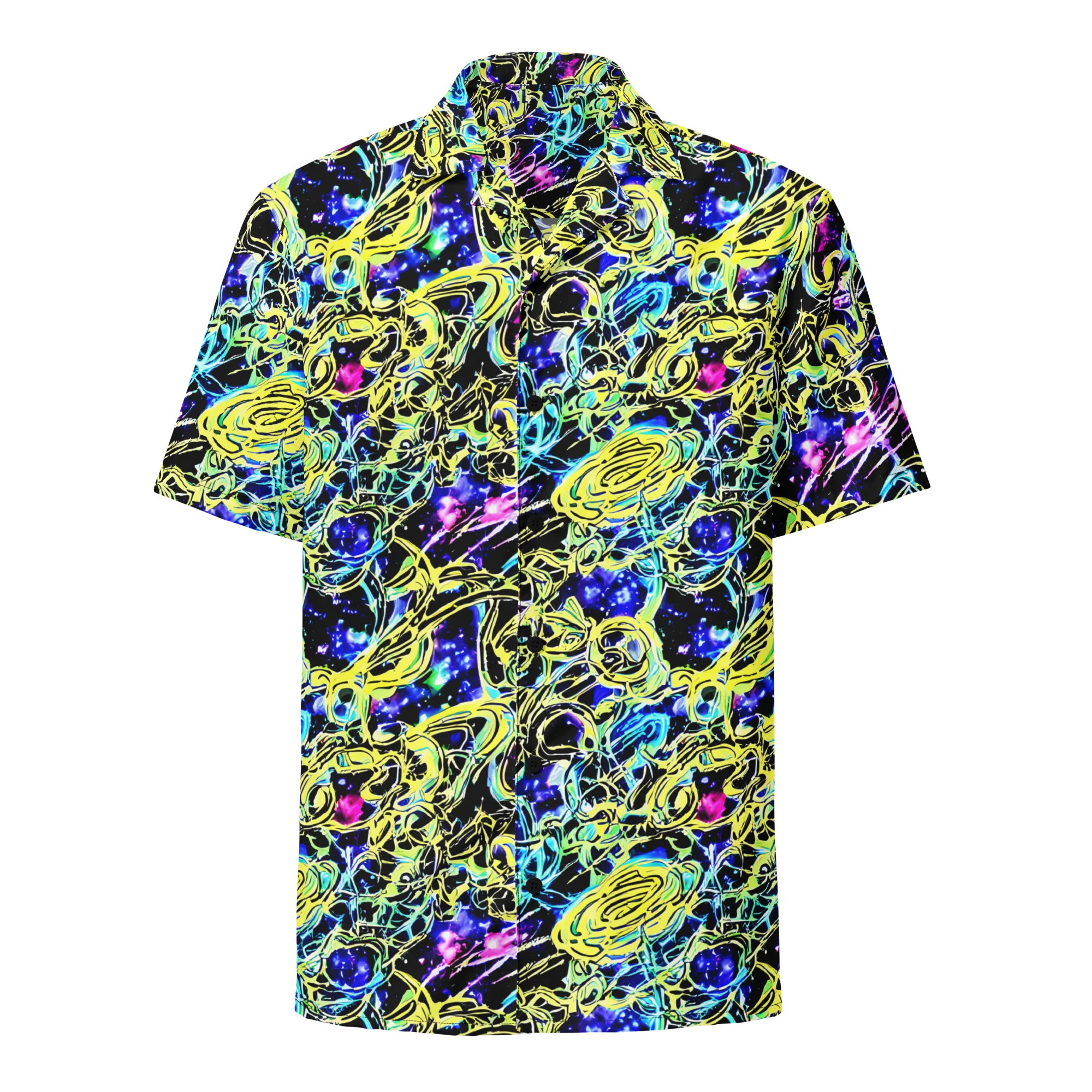 Neon Galaxy Ribbons on Button Shirt — Front