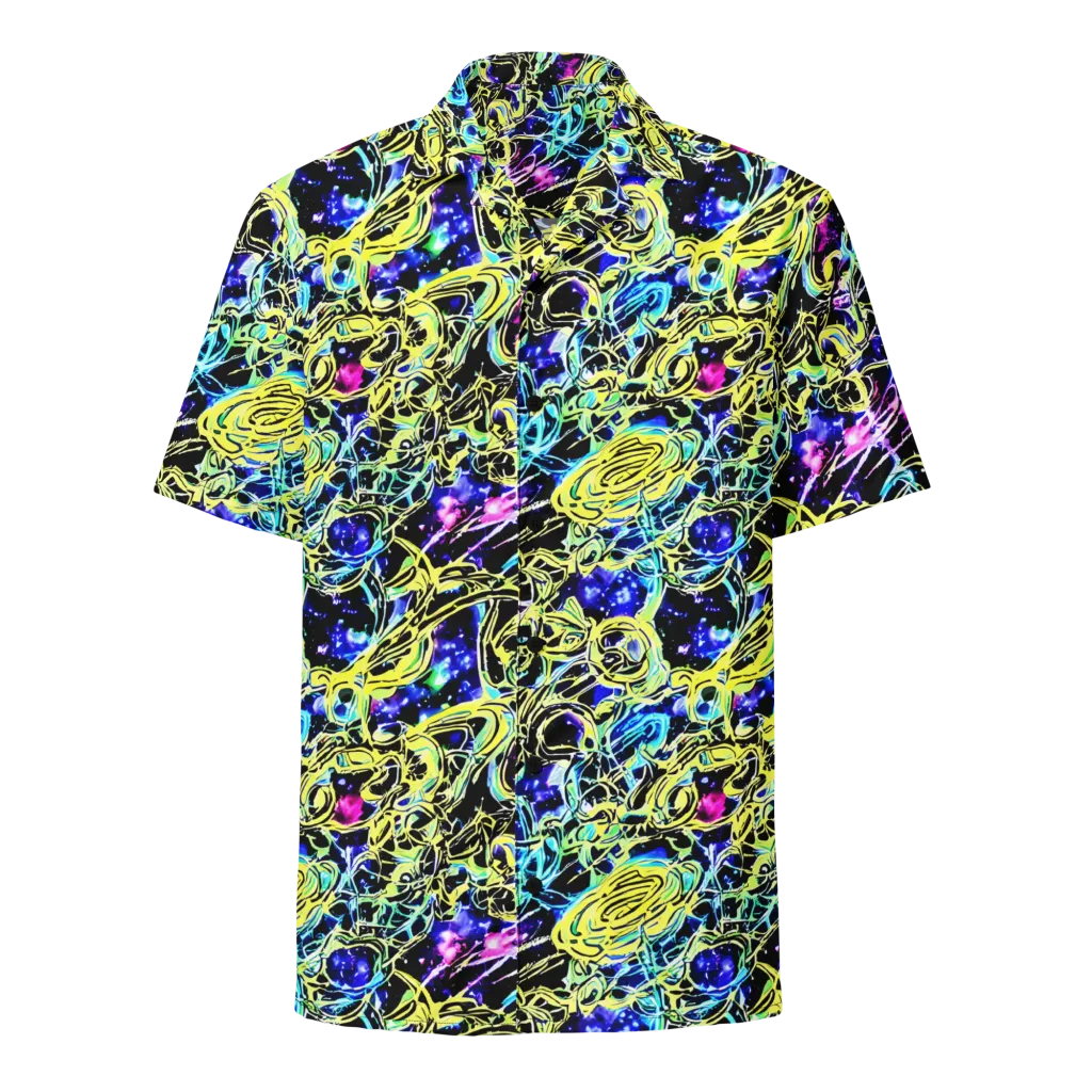 Neon Galaxy Ribbons on Button Shirt — Front
