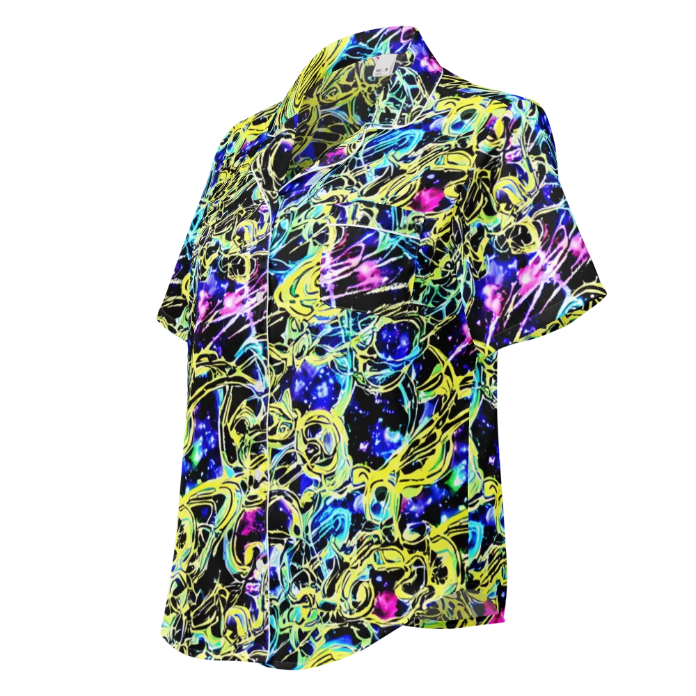 Neon Galaxy Ribbons on Women's Short Sleeve Pajama Top — Left Front