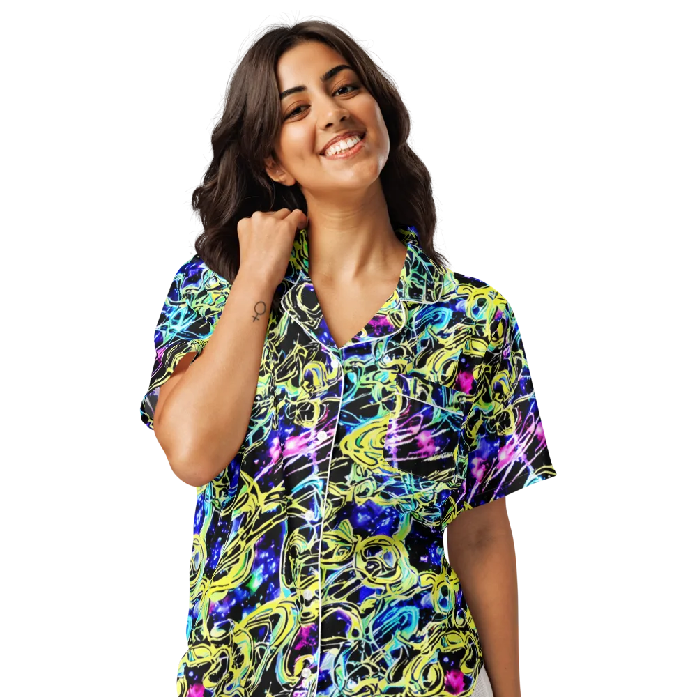 Neon Galaxy Ribbons on Women's Short Sleeve Pajama Top — Front