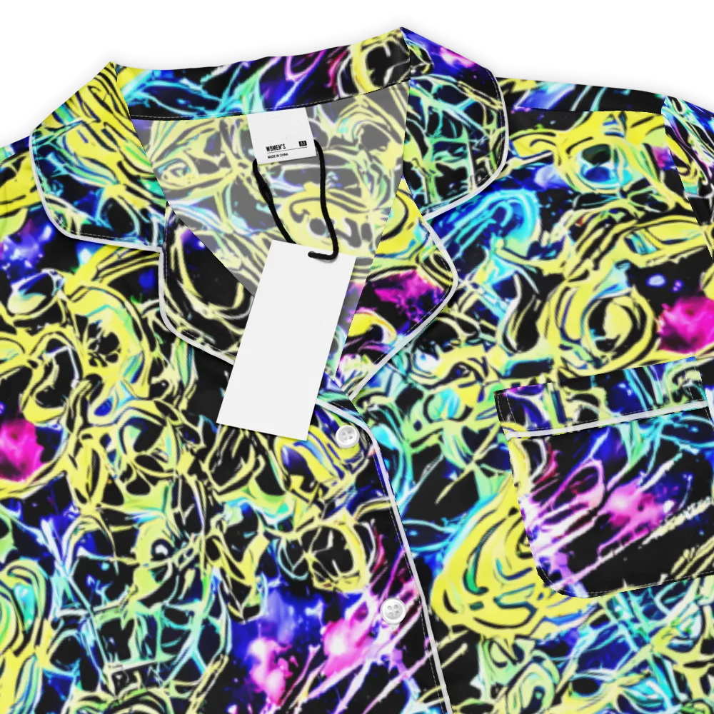 Neon Galaxy Ribbons on Women's Short Sleeve Pajama Top — Product details