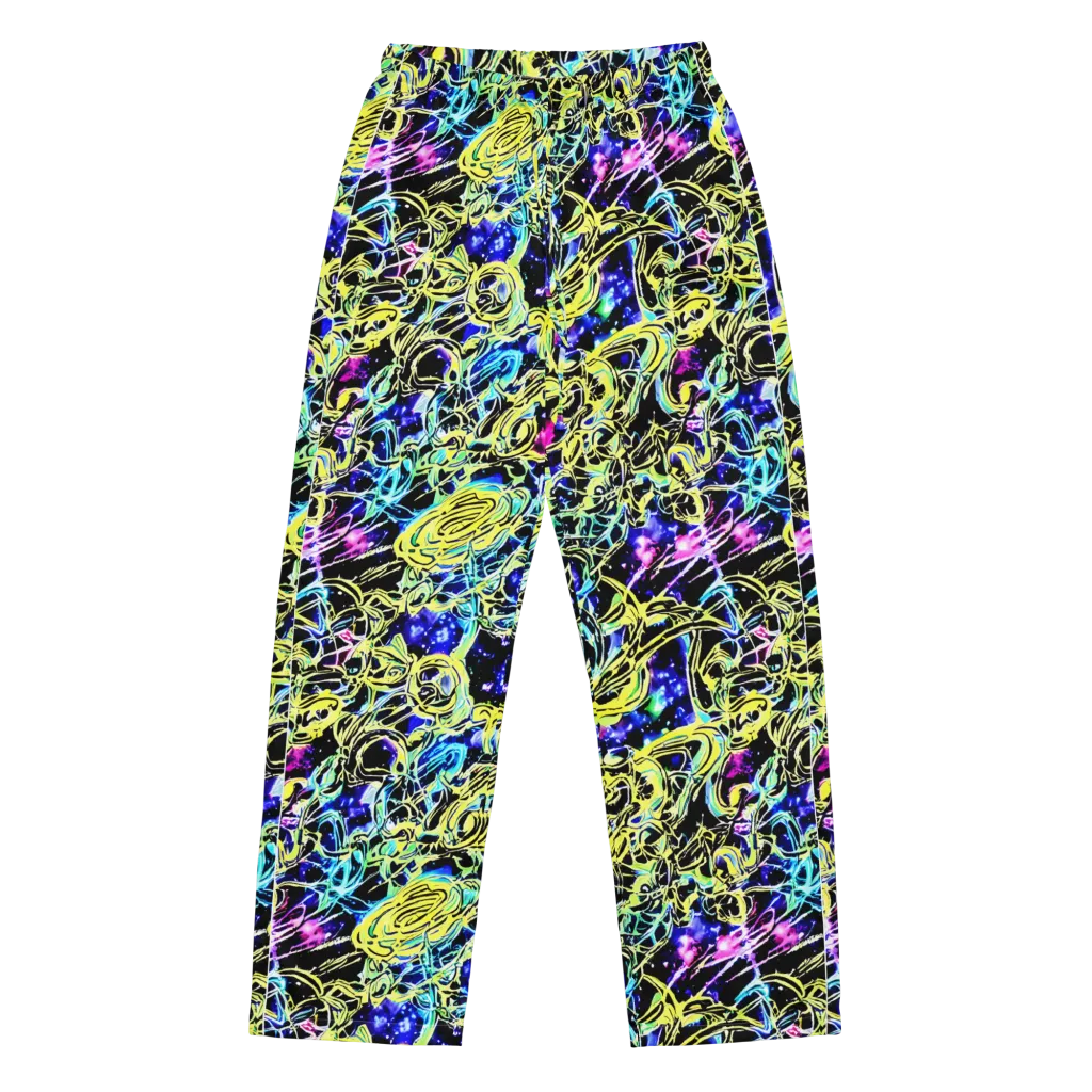 Neon Galaxy Ribbons on Women's Pajama Pants — Front