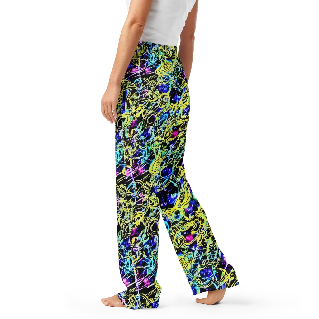 Neon Galaxy Ribbons on Women's Pajama Pants — Left
